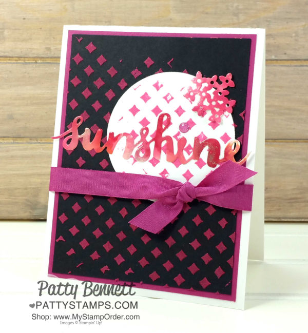 Handmade card idea featuring embossing paste background and Reinker on glossy cardstock technique die cut embellishments from Sunshine Wishes thinlit dies by Stampin' UP!