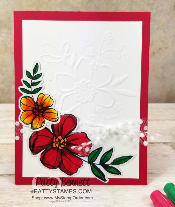 Lovely Floral embossing folder flower card featuring Stampin' UP! Share What You Love suite supplies and 2018-2020 In Colors, by Patty Bennett Lovely Floral embossing folder flower card featuring Stampin' UP! Share What You Love suite supplies and 2018-2020 In Colors, by Patty Bennett