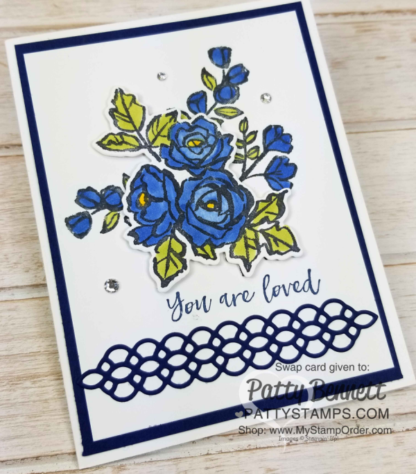Blue floral card featuring Petal Palette stamp set and Petals & More dies from Stampin' Up! by Sandy Hancock.