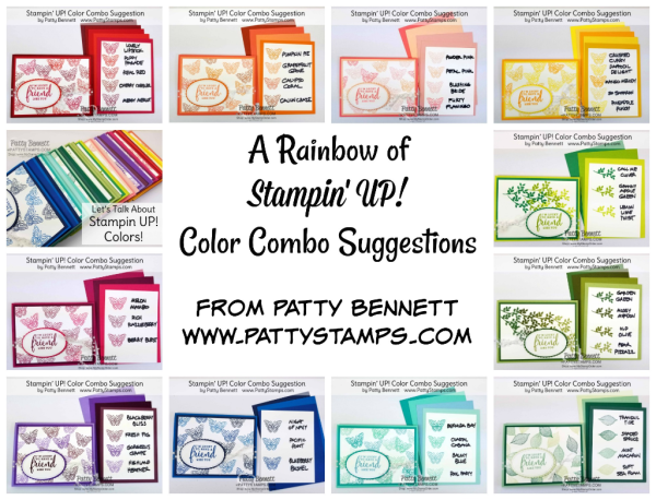Stampin' UP! 2018 Color Family revamp: a study in Stampin' Up! color combos in rainbow order by Patty Bennett  www.PattyStamps.com