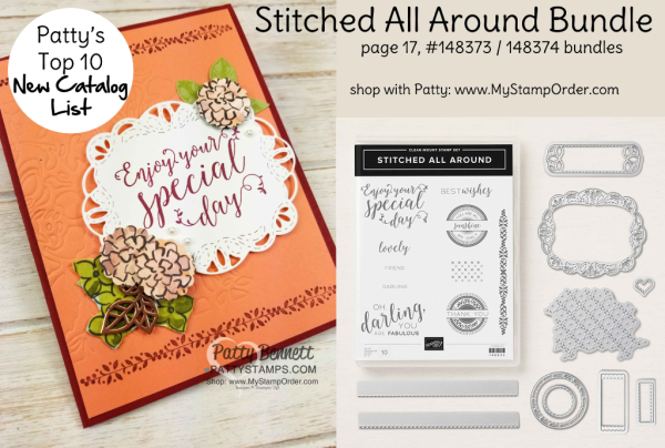 Patty Bennett's Top 10 new 2018-2019 Stampin' Up! catalog favorites list!  Stitched All Around bundle.  www.PattyStamps.com