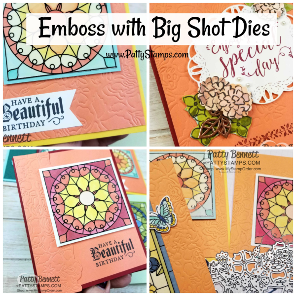 Learn how to emboss with your Stampin' Up! Springtime Impressions and Detailed Floral thinlits, your Big Shot and the Embossing Mats! Stampin' UP! card by Patty Bennett www.PattyStamps.com Learn how to emboss with your Stampin' Up! Springtime Impressions and Detailed Floral thinlits, your Big Shot and the Embossing Mats! Stampin' UP! card by Patty Bennett www.PattyStamps.com