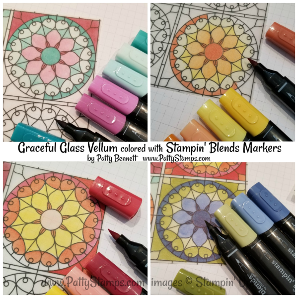 Stampin' Up! Graceful Glass suite: Graceful Glass Vellum colored with Stampin' Blends alcohol markers by Patty Bennett, www.PattyStamps.com