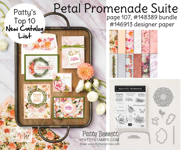 Patty's Top 10 list of favorite 2018-2018 Stampin' UP! catalog products - Petal Promenade Suite.  www.PattyStamps.com