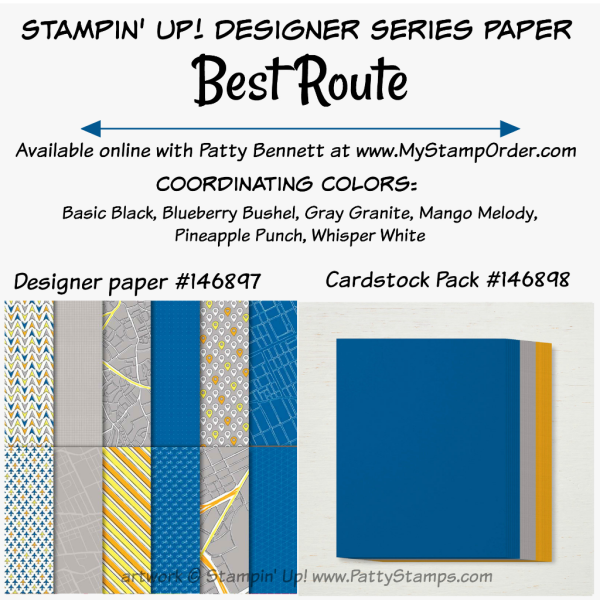 Stampin' UP! Best Route designer paper and coordinating cardstock pack available at www.MyStampOrder.com 
