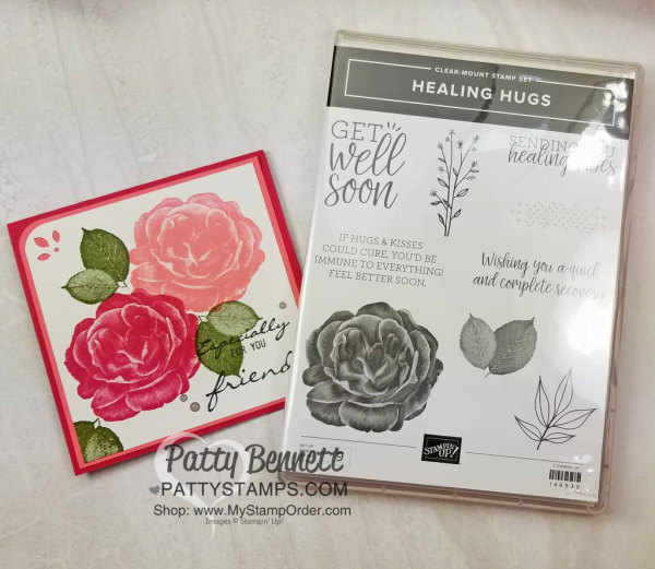 Stampin' Up! Healing Hugs rose stamp set - gorgeous stamped in Mossy Meadow, Lovely Lipstick and Petal Pink!  Cards by Patty Bennett, www.PattyStamps.com
