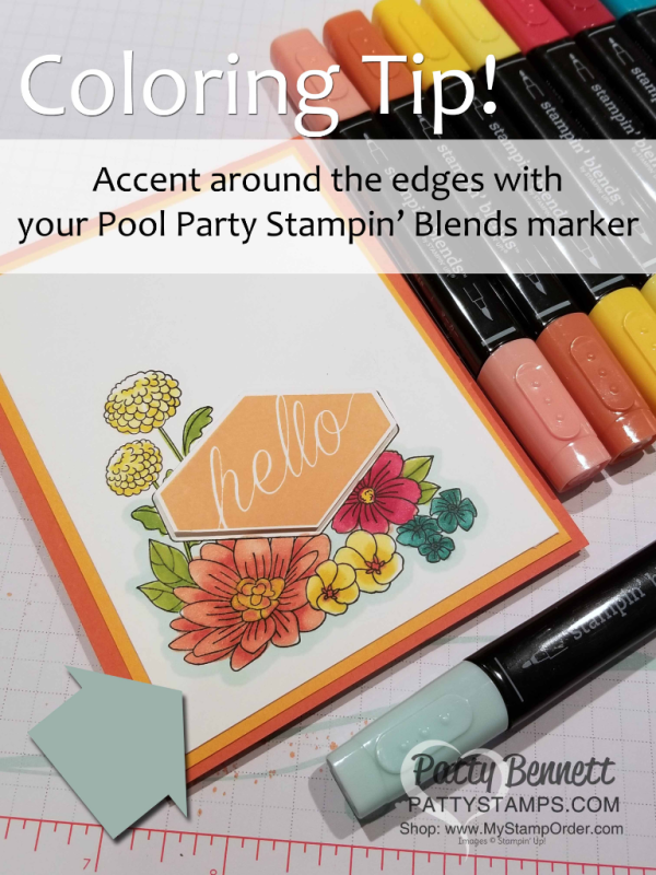 Coloring tip for the Accented Blooms floral note cards, handstamped and colored with Stampin' Blends alcohol markers by Patty Bennett, www.PattyStamps.com Coloring tip for the Accented Blooms floral note cards, handstamped and colored with Stampin' Blends alcohol markers by Patty Bennett, www.PattyStamps.com