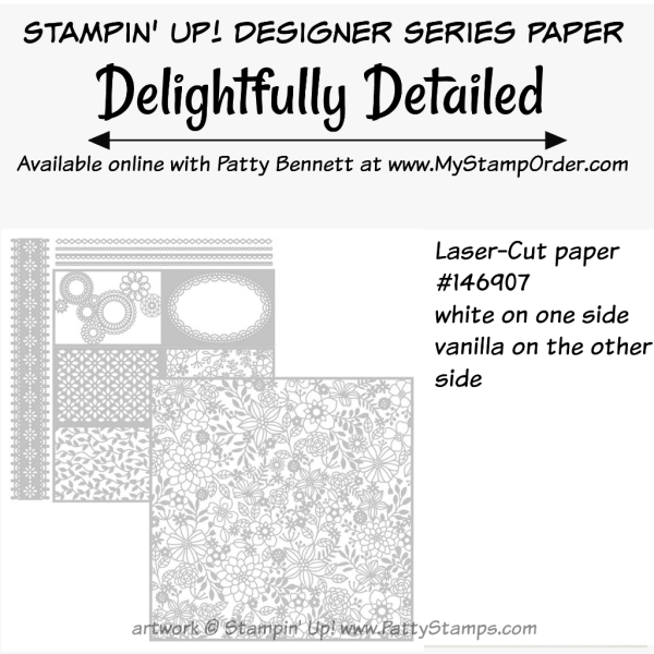 Stampin' UP! Delightfully Detailed Laser Cut designer paper available at www.MyStampOrder.com 