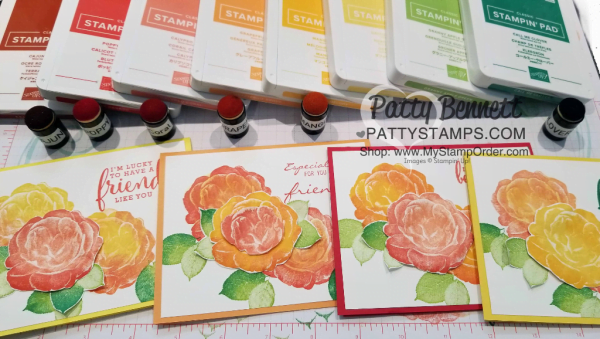 Healing Hugs Stampin' Up! stamp set rose card by Patty Bennett.  Free video tutorial: ink stamp and add more color with Sponge Dauber! www.PattyStamps.com