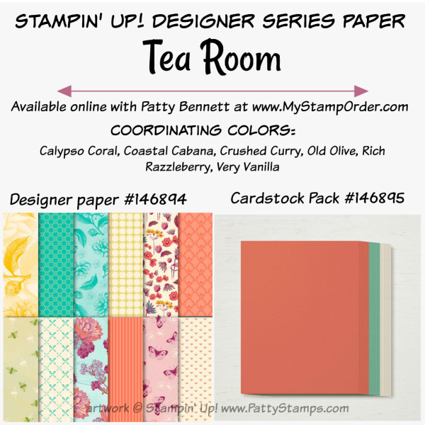 Stampin' UP! Tea Room designer paper and coordinating cardstock pack available at www.MyStampOrder.com 