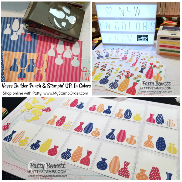 Varied Vases card idea featuring Stampin' UP! Garden Impressions 6x6 paper stack, and 2018-2020 In Color 6x6 paper stack, by Patty Bennett, www.PattyStamps.com
