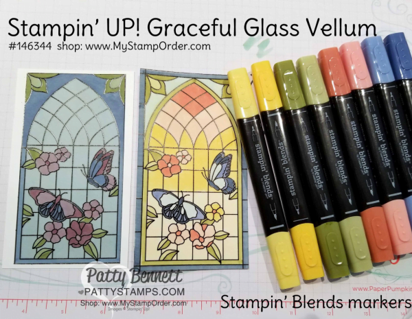 Stampin' UP! Graceful Glass vellum colored with Stampin' Blends markers by Patty Bennett