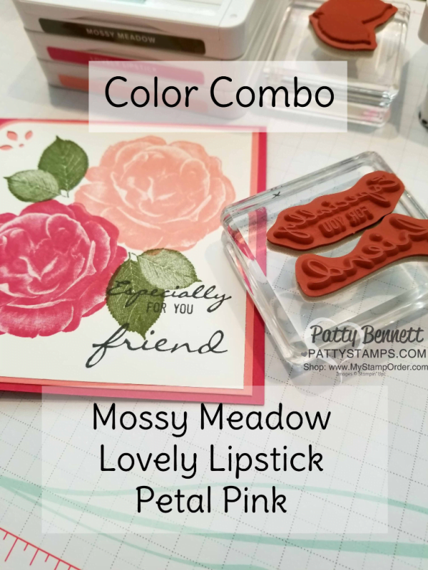 Stampin' Up! Healing Hugs rose stamp set - gorgeous stamped in Mossy Meadow, Lovely Lipstick and Petal Pink!  Cards by Patty Bennett, www.PattyStamps.com