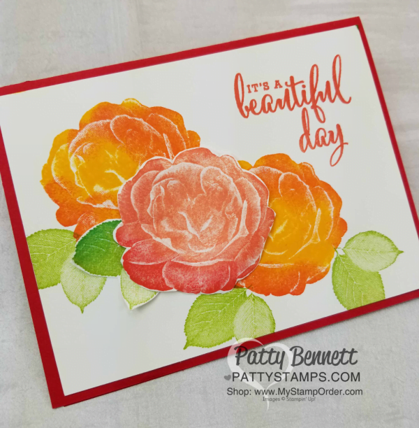 Healing Hugs Stampin' Up! stamp set rose card by Patty Bennett.  Free video tutorial: ink stamp and add more color with Sponge Dauber! www.PattyStamps.com