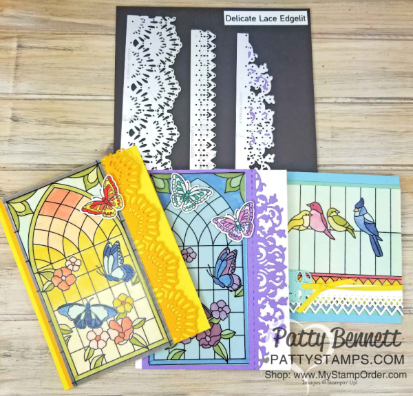 Graceful Glass vellum card colored with Stampin' Blends alcohol markers. Handmade card finished with Delicate Lace Edgelit die cut, by Patty Bennett, www.PattyStamps.com Graceful Glass vellum card colored with Stampin' Blends alcohol markers. Handmade card finished with Delicate Lace Edgelit die cut, by Patty Bennett, www.PattyStamps.com