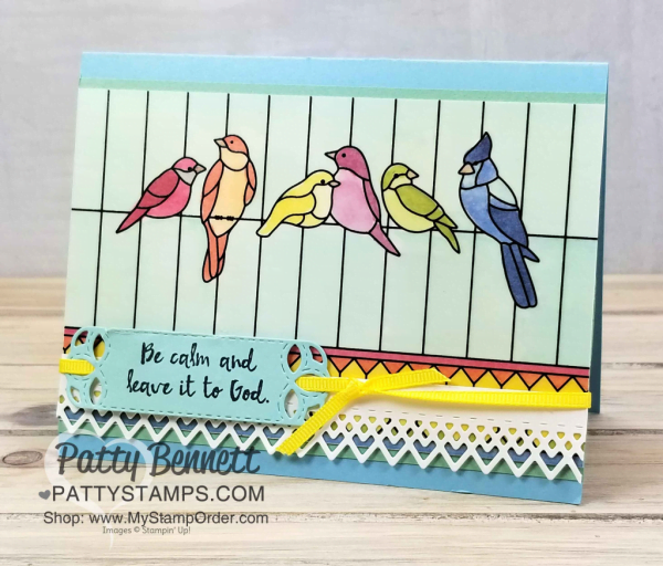 Graceful Glass vellum bird card colored with Stampin' Blends alcohol markers. Handmade card finished with Delicate Lace Edgelit die cut, by Patty Bennett, www.PattyStamps.com Graceful Glass vellum bird card colored with Stampin' Blends alcohol markers. Handmade card finished with Delicate Lace Edgelit die cut, by Patty Bennett, www.PattyStamps.com