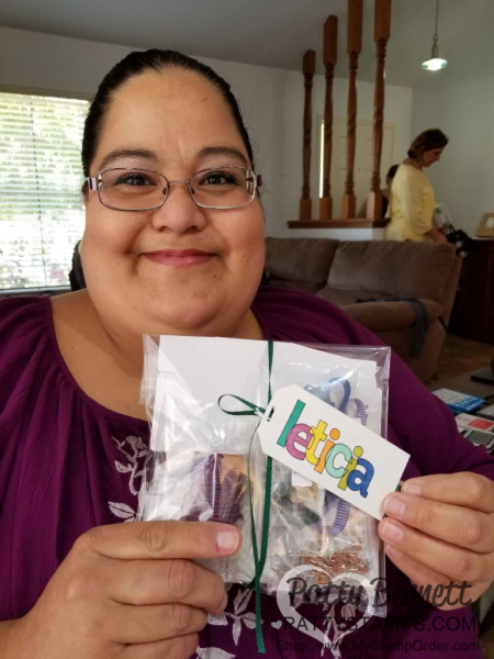 Stampin' Bingo goodie pack for Leticia featuring Lined Alphabet sent from Stampin' UP!, by Kurstan