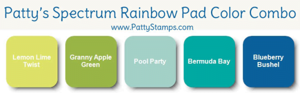 Color combo of blue and green for my Stampin' UP! spectrum rainbow pad, by Patty Bennett www.PattyStamps.com