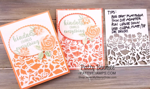 Abstract Impressions floral card featuring Stampin' UP! Detailed Floral thinlit die. Video Tutorial tips by Patty Bennett, www.PattyStamps.com Abstract Impressions floral card featuring Stampin' UP! Detailed Floral thinlit die. Video Tutorial tips by Patty Bennett, www.PattyStamps.com