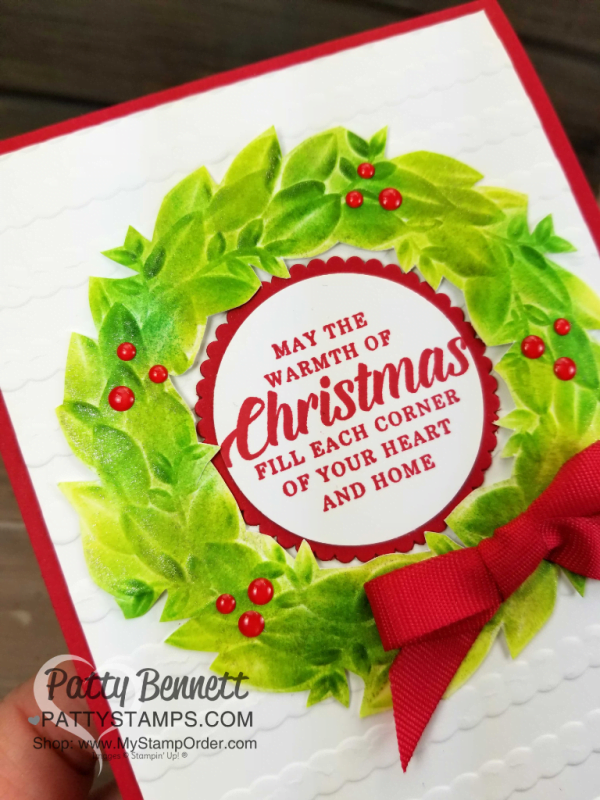 Seasonal Wreath embossing folder Christmas Card idea. Stampin' UP! crafting products available at www.MyStampOrder.com