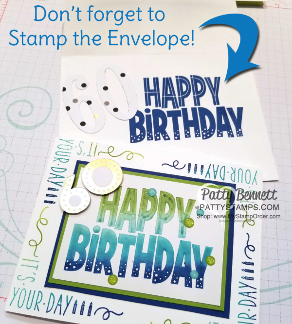 One for All Happy Birthday card idea - Stampin' Up! Spectrum rainbow pad inked with blue and green reinkers.  Card by Patty Bennett, www.PattyStamps.com