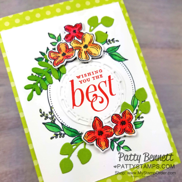 Stampin' UP! Floral Frames note card colored with Stampin' Blends makers, by Patty Bennett, www.PattyStamps.com