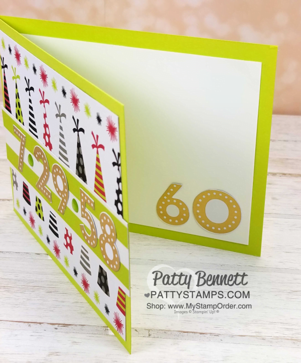 60th birthday card idea featuring Stampin' Up! Broadway Bound specialty paper, by Patty Bennett www.PattyStamps.com 60th birthday card idea featuring Stampin' Up! Broadway Bound specialty paper, by Patty Bennett www.PattyStamps.com