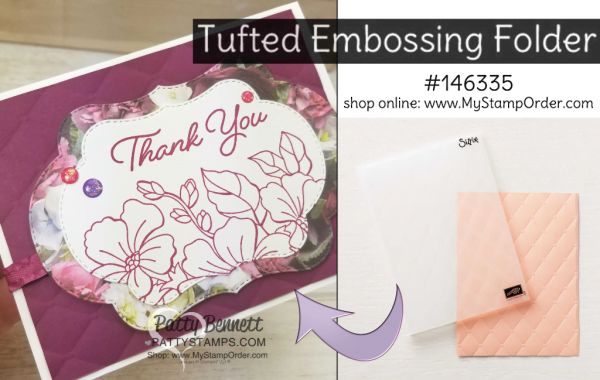 Blended Season Limited Time offer bundle from Stampin' UP! August 2018. Card with Tufted embossing folder background by Patty Bennett, www.PattyStamps.com Blended Season Limited Time offer bundle from Stampin' UP! August 2018. Card with Tufted embossing folder background by Patty Bennett, www.PattyStamps.com