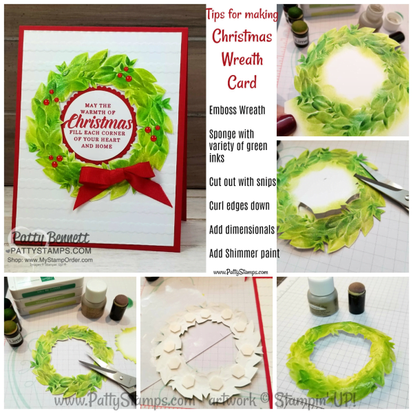 Crafting Tips for creating the Seasonal Wreath embossing folder Christmas Card idea. Stampin' UP! crafting products available at www.MyStampOrder.com