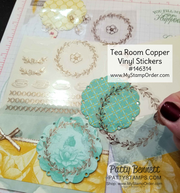 Tea Room Suite with Stampin' Up! copper vinyl stickers - Patty Bennett www.PattyStamps.com Tea Room Suite with Stampin' Up! copper vinyl stickers - Patty Bennett www.PattyStamps.com