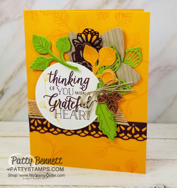 Stampin Up! fall card idea featuring Falling for Leaves stamp set and Detailed Leaves thinlit dies, and Corrugated embossing folder. www.PattyStamps.com Stampin Up! fall card idea featuring Falling for Leaves stamp set and Detailed Leaves thinlit dies, and Corrugated embossing folder. www.PattyStamps.com