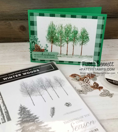 Layered Ink Technique with Stamparatus and Stampin' UP! Winter Woods stamp set. Buffalo check background. by Patty Bennett, www.PattyStamps.com