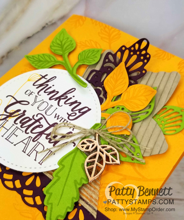Stampin Up! fall card idea featuring Falling for Leaves stamp set and Detailed Leaves thinlit dies, and Corrugated embossing folder. www.PattyStamps.com Stampin Up! fall card idea featuring Falling for Leaves stamp set and Detailed Leaves thinlit dies, and Corrugated embossing folder. www.PattyStamps.com