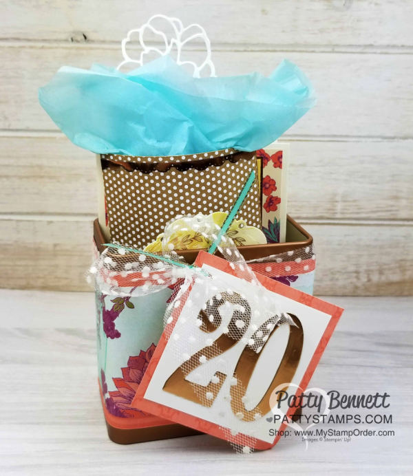 Tea room suite from Stampin' Up!: card pillow box and copper tin celebrating Christine's 20th anniversary as a demonstrator. Projects by Patty Bennett, www.PattyStamps.com Tea room suite from Stampin' Up!: card pillow box and copper tin celebrating Christine's 20th anniversary as a demonstrator. Projects by Patty Bennett, www.PattyStamps.com