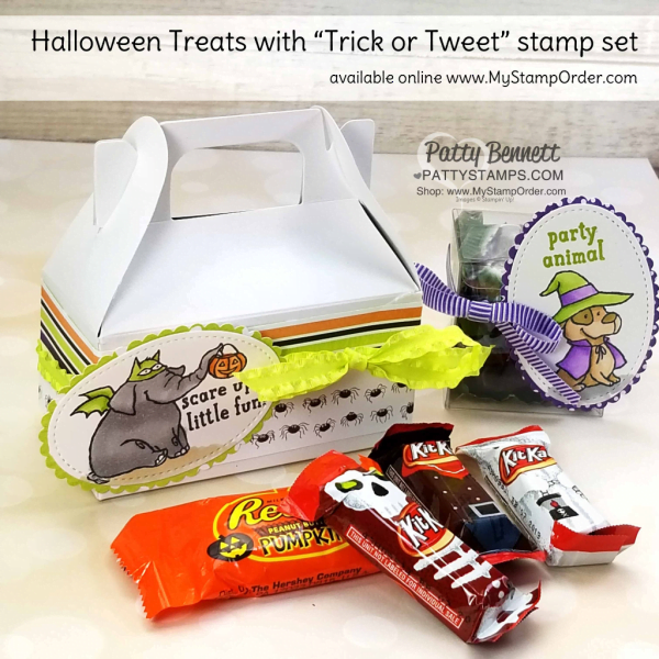 DIY Halloween Treat idea featuring Stampin' UP! White Gable boxes, Clear Tiny Treat Boxes, and the Trick or Tweet stamp set! I colored the images with Stampin' Blends. By Patty Bennett, www.PattyStamps.com DIY Halloween Treat idea featuring Stampin' UP! White Gable boxes, Clear Tiny Treat Boxes, and the Trick or Tweet stamp set! I colored the images with Stampin' Blends. By Patty Bennett, www.PattyStamps.com