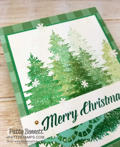 Layered Ink Technique with Stampin' UP! Winter Woods stamp set. Buffalo check background. by Patty Bennett, www.PattyStamps.com