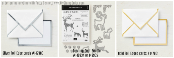 Gold and silver-edged Christmas card bases from Stampin' Up! available online www.MyStampOrder.com