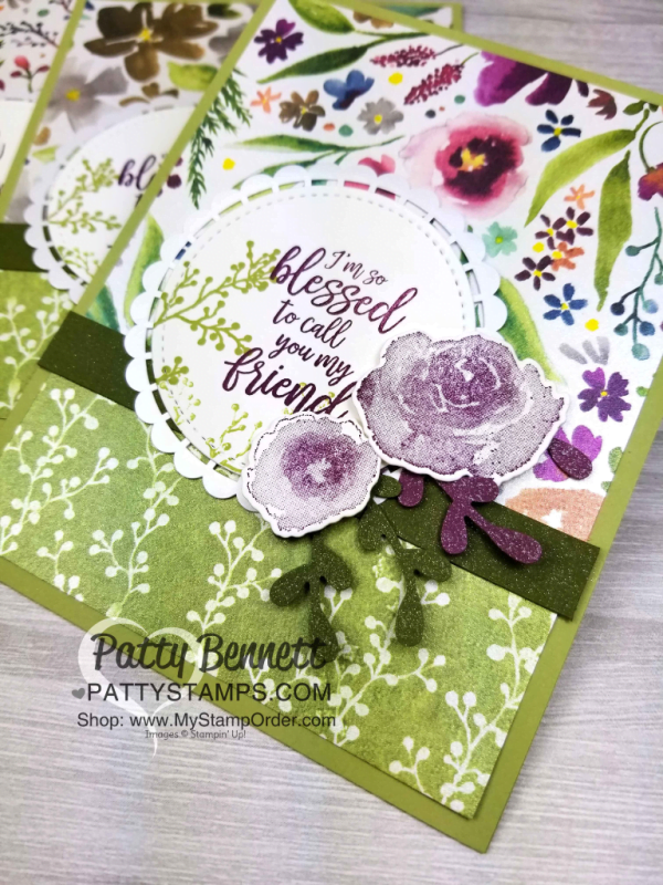 Frosted Floral handmade friendship cards featuring Stampin' Up! First Frost stamp set and Champagne Mist Shimmer Paint by Patty Bennett, www.PattyStamps.com