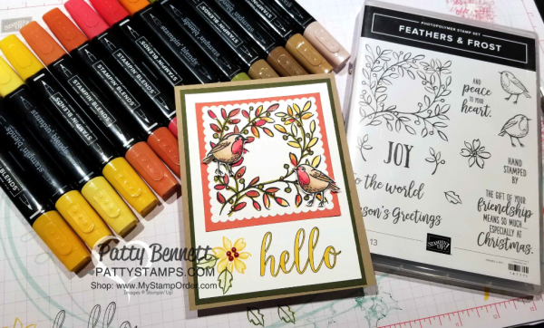 Feathers & Frost Stampin' Up! set - Fall birdie card idea colored with Stampin' Blends markers by Patty Bennett www.PattyStamps.com Feathers & Frost Stampin' Up! set - Fall birdie card idea colored with Stampin' Blends markers by Patty Bennett www.PattyStamps.com