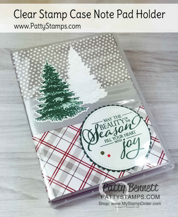 To Do List gift idea!  Use a mini legal pad and a Stampin' Up! clear mount case to create a fun gift or keep it for your own list making and note taking!  Featruring Winter Woods set and Festive Farmhouse designer paper. by Patty Bennett www.PattyStamps.com