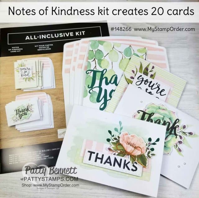 Stampin' Up! Card Kit: Notes of Kindness kit creates 20 cards with envelopes. Online ordering available through Patty Bennett at www.PattyStamps.com