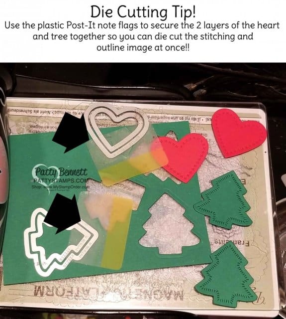 Crafting Tip for using the Stampin' UP! Sweetly Stitched framelit hearts and Christmas Tree, by Patty Bennett www.pattystamps.com