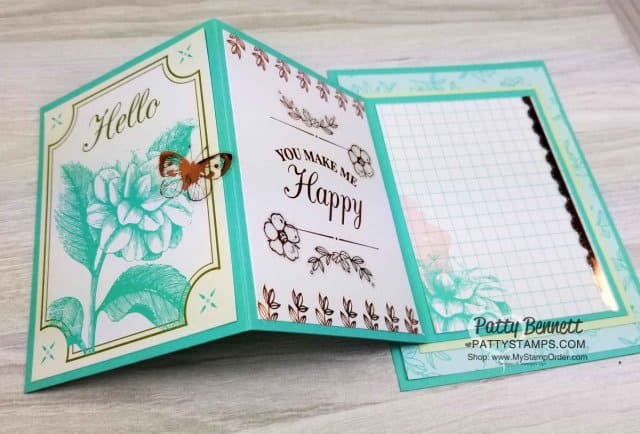 Tea Room Memories & More fold out card idea featuring Stampin' Up! card pack, by Patty Bennett. www.PattyStamps.com