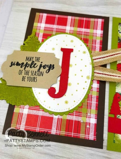 JOY Christmas banner or framed home decor piece! DIY papercrafting project features Stampin' UP! Under the Mistletoe designer paper, In the Woods bundle, Hometown Greetings thinlits and Gingerbread man stamp/punch. www.PattyStamps.com