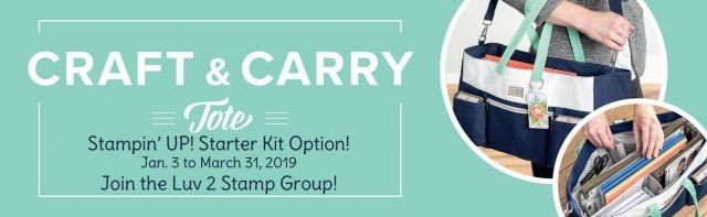 Join the Stampin' Up! family and my nation-wide team, the "Luv 2 Stamp Group" during Sale-a-Bration 2019 and you can select this Craft & Carry tote as part of your starter kit! www.PattyStamps.com