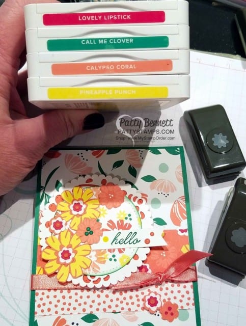 Color Combo for the Card Idea featuring Happiness Blooms suite - 2019 Stampin' UP! Occasions catalog floral stamp set, designer paper and accessories. by Patty Bennett, www.PattyStamps.com
