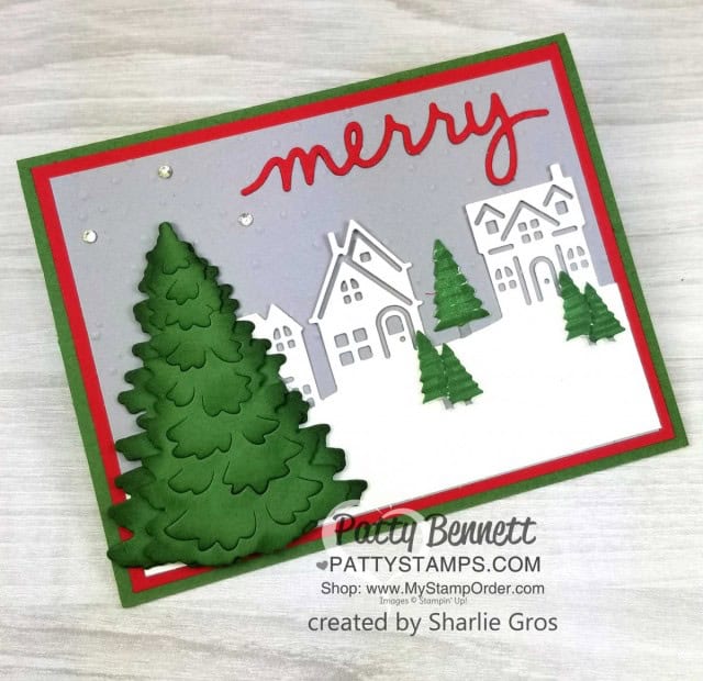 In the Woods Christmas Tree card idea featuring Stampin' Up! Hometown Greetings thinlit dies. www.PattyStamps.com