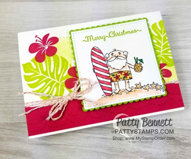 Tropical Christmas Card Idea featuring Stampin ' Up! So Santa set and Tropical Chic set. Note card with Holiday catalog sets by Patty Bennett www.PattyStamps.com