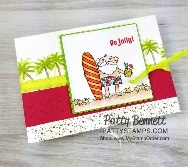 Tropical Christmas Card Idea featuring Stampin ' Up! So Santa set. Note card with Holiday catalog sets by Patty Bennett www.PattyStamps.com