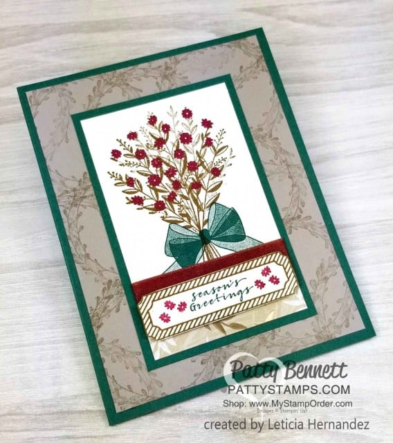 Wishing You Well dried flower arrangement Christmas card idea featuring Stampin' Up! card making supplies. Card by Leticia Hernandez